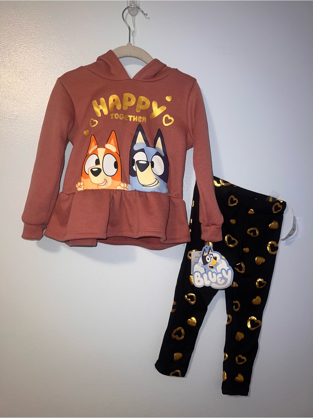 Bluey Hoodie & Black with Gold Heart Leggings Set - NWT - 3T
